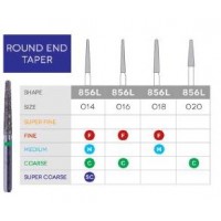 3D Dental Long Round End Taper Diamond, Bur, Coarse, 856L-014C 10/Pk